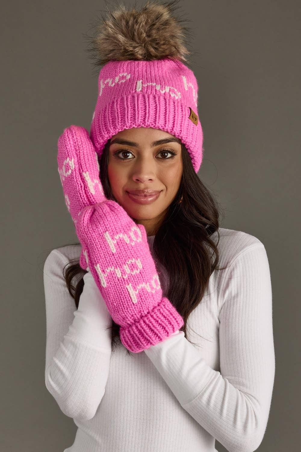 Pink & White Ho Ho Ho Pom Hat