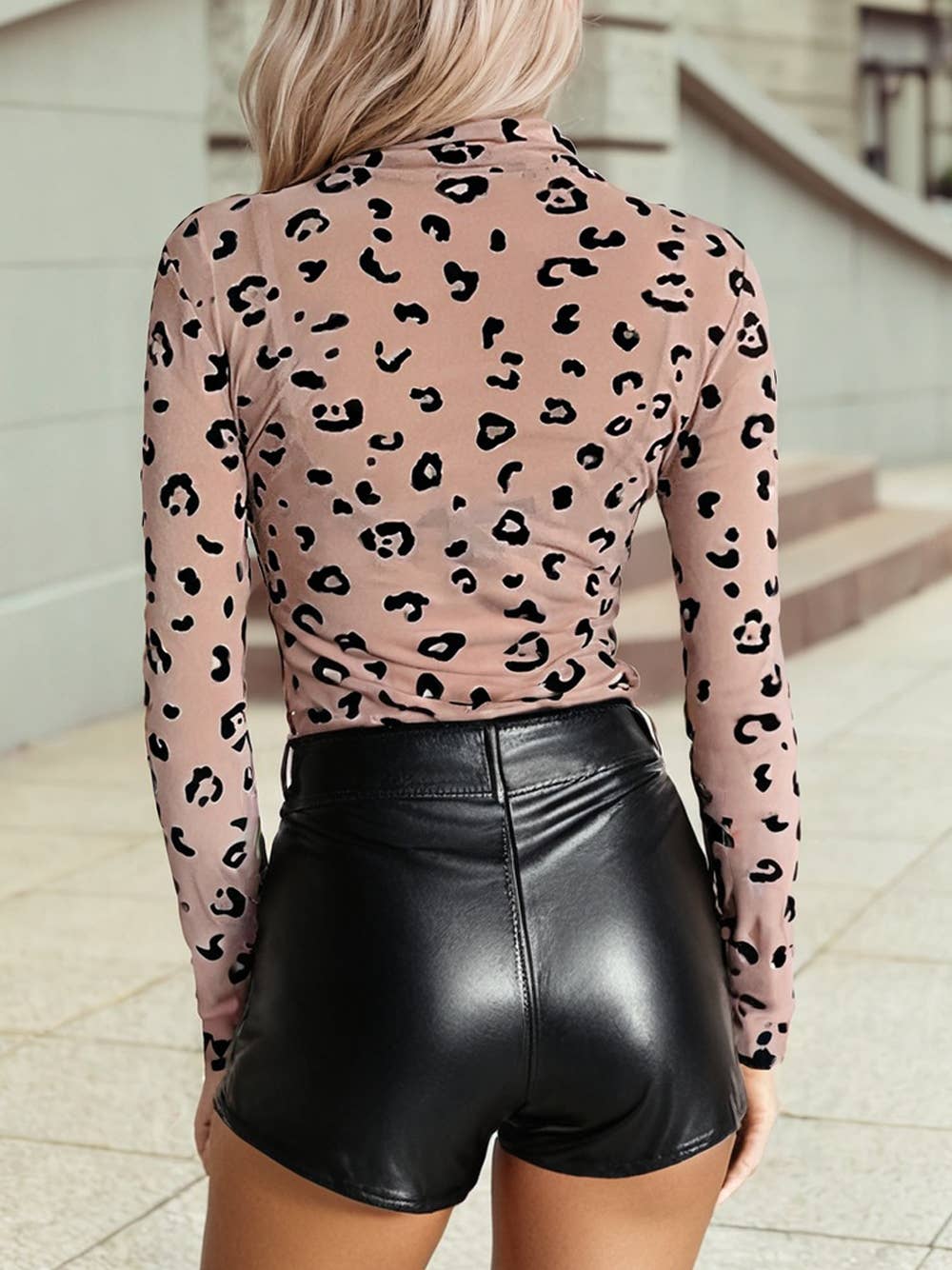 Mock Neck Sheer Mesh Leopard Long Sleeve Bodysuit (shipping or pick up available 11/25-11/27)