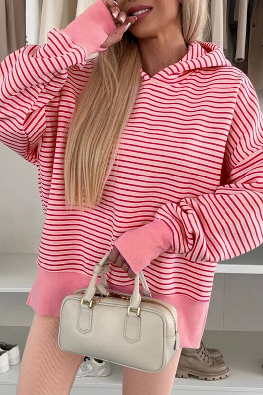 FB Stripe Thumbhole Drop Shoulder Sleeve Hoodie