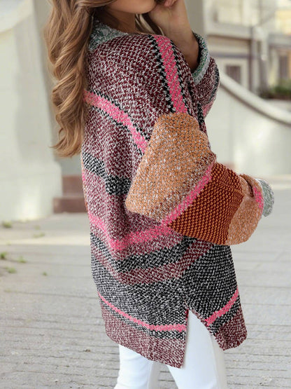 Color Block Striped Side Slit Open Front Cardigan (shipping or pick up available 11/25-11/27)