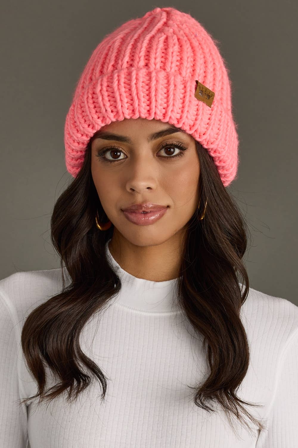 Bright Coral Chunky Knit Beanie