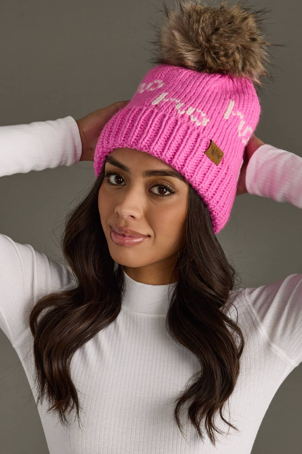 Pink & White Ho Ho Ho Pom Hat