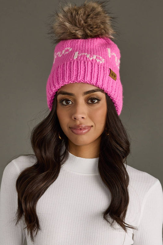 Pink & White Ho Ho Ho Pom Hat