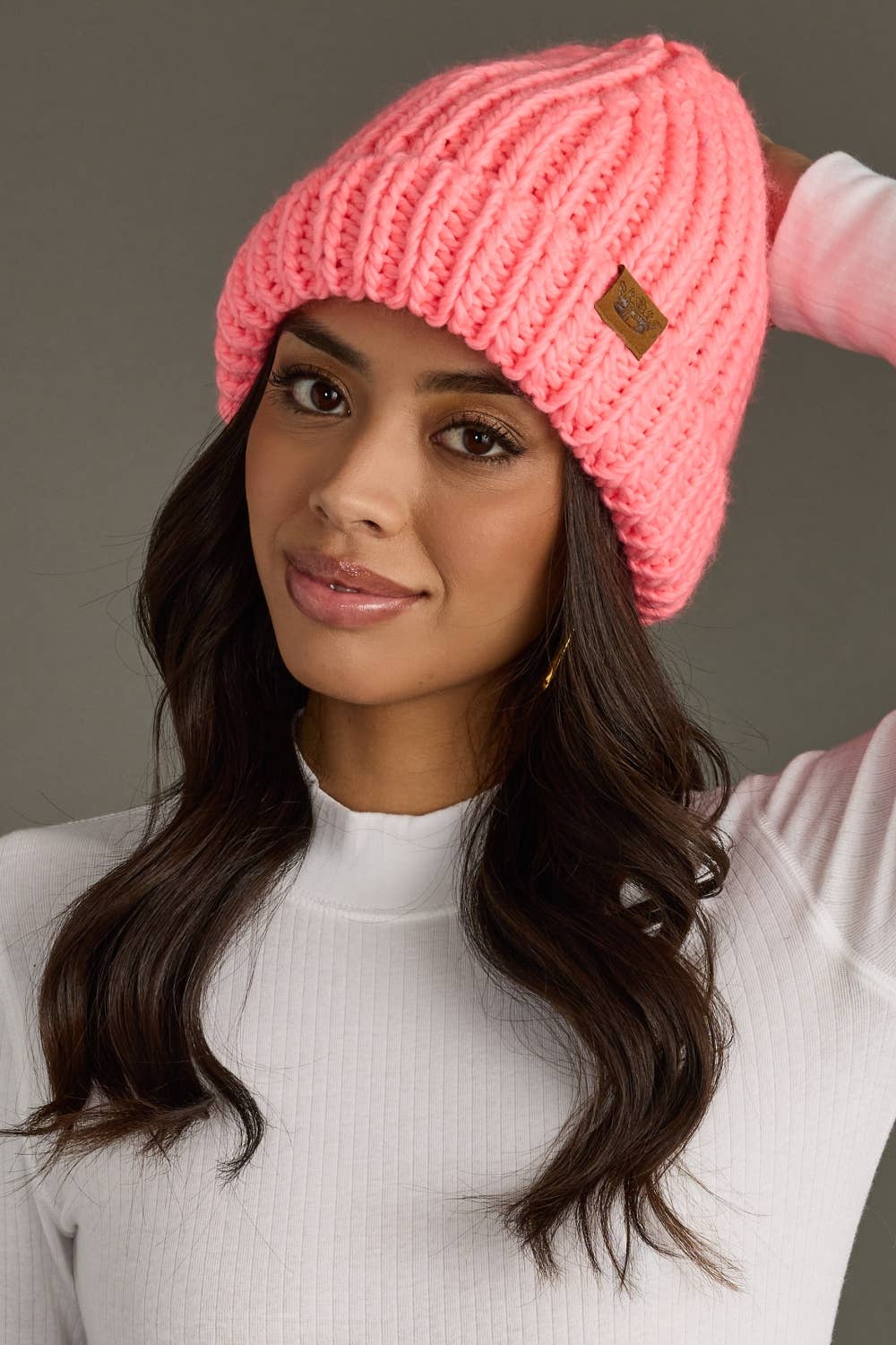 Bright Coral Chunky Knit Beanie