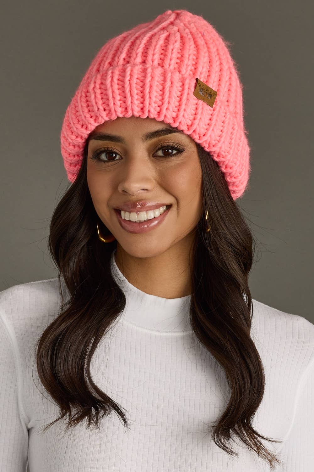 Bright Coral Chunky Knit Beanie