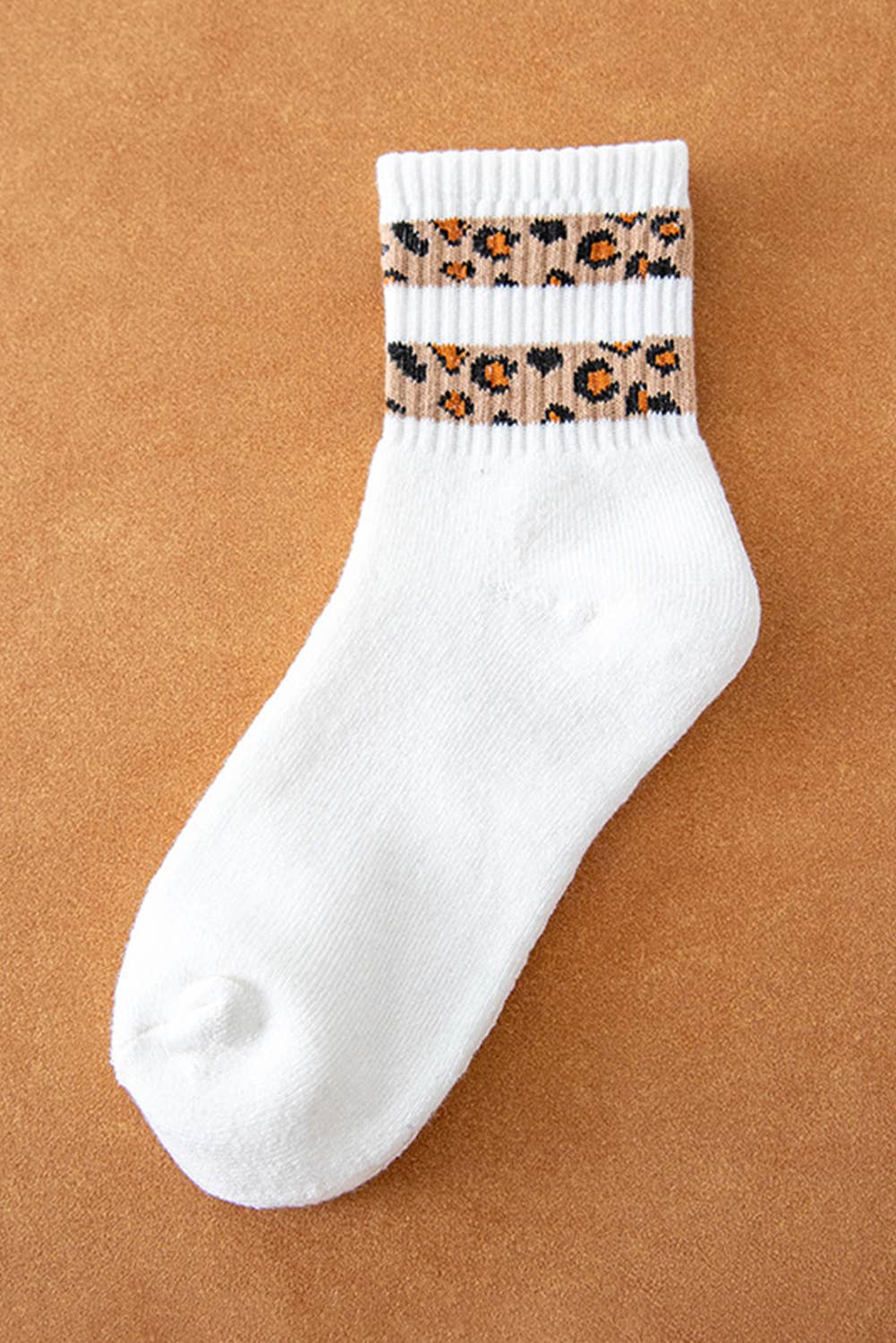 Leopard Striped Detail Ribbed Cuffs Womens Socks