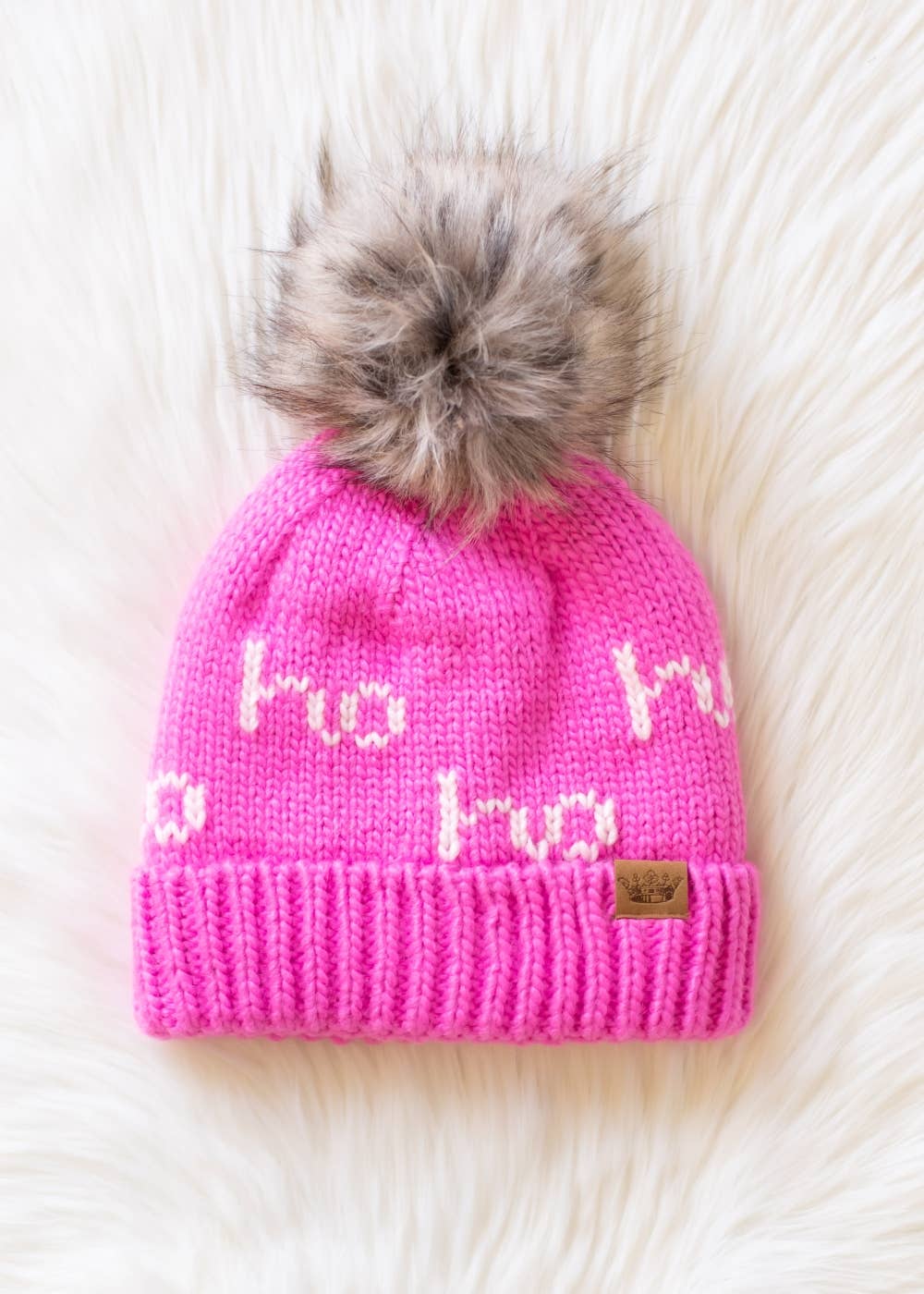 Pink & White Ho Ho Ho Pom Hat