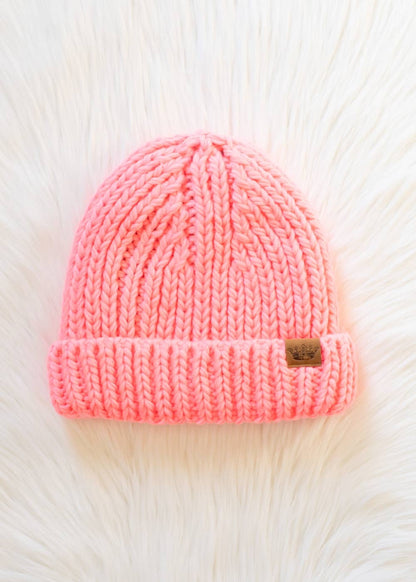 Bright Coral Chunky Knit Beanie