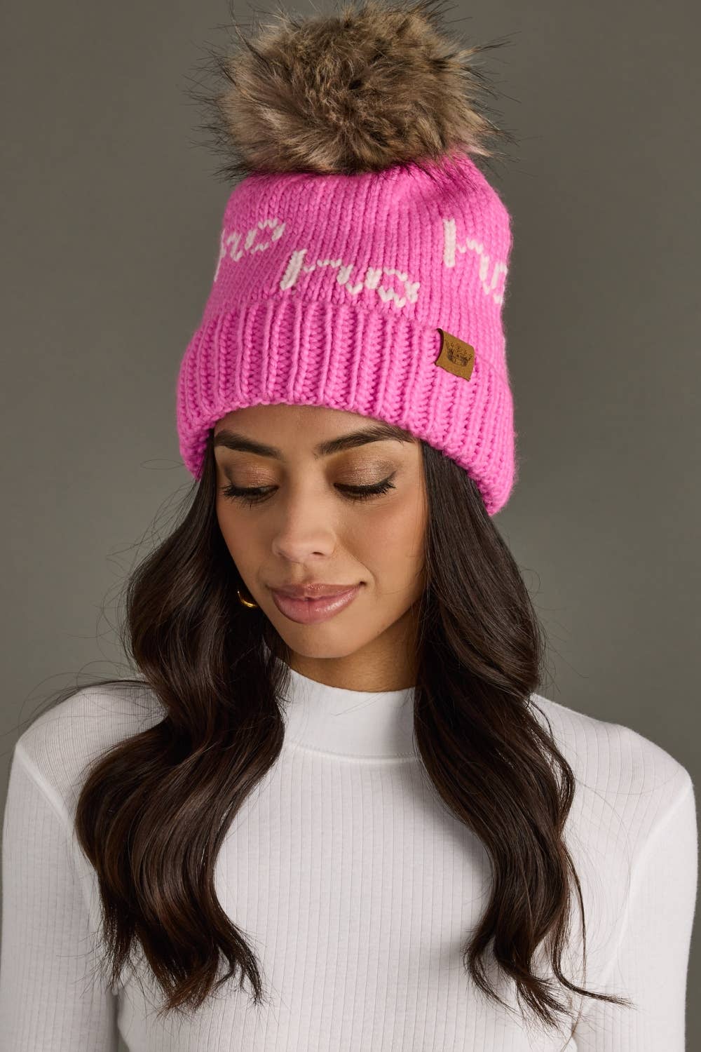 Pink & White Ho Ho Ho Pom Hat