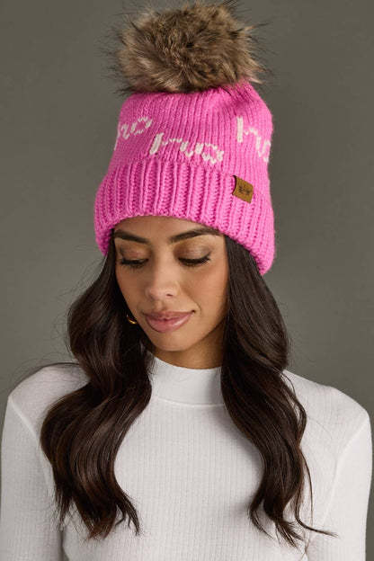 Pink & White Ho Ho Ho Pom Hat