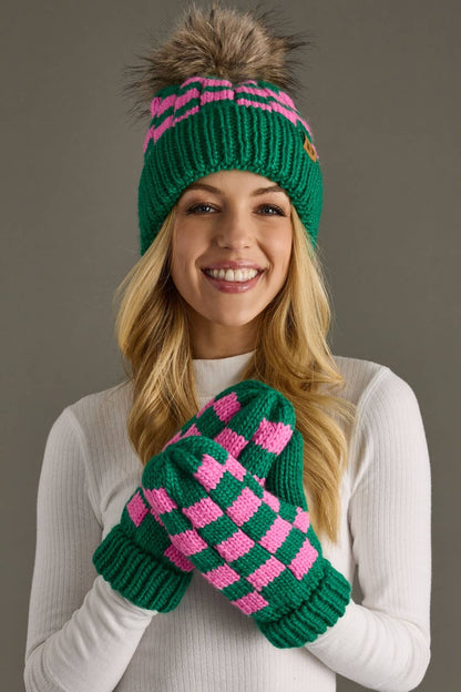 Green & Pink Checkered Mittens