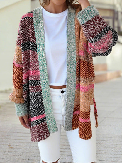 Color Block Striped Side Slit Open Front Cardigan (shipping or pick up available 11/25-11/27)