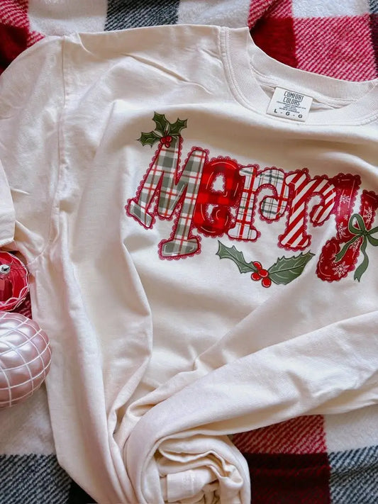 Merry Plaid & Candy Cane Christmas Tee (shipping or pick up available 11/16-11/22)